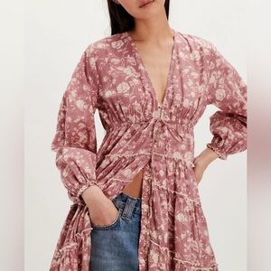 NWT Free People Pappiet Midi Dress XS Rose Combo Duster